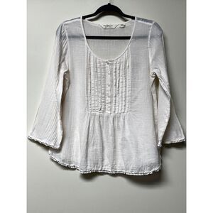 RALPH LAUREN DENIM & SUPPLY Pintuck Boho Lace Cotton Blouse, Sz M